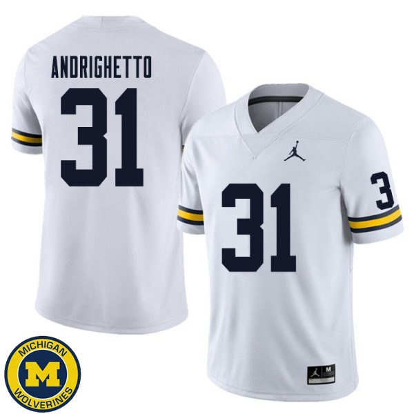 Men Michigan Wolverines #31 Lucas Andrighetto White Embroidery Jersey